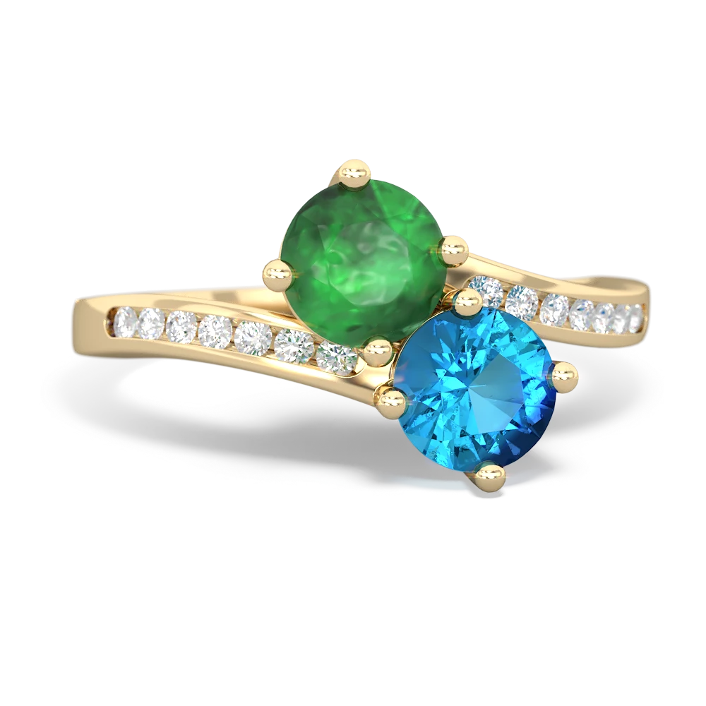 Emerald Channel Set Two Stone 14K Yellow Gold ring R5303