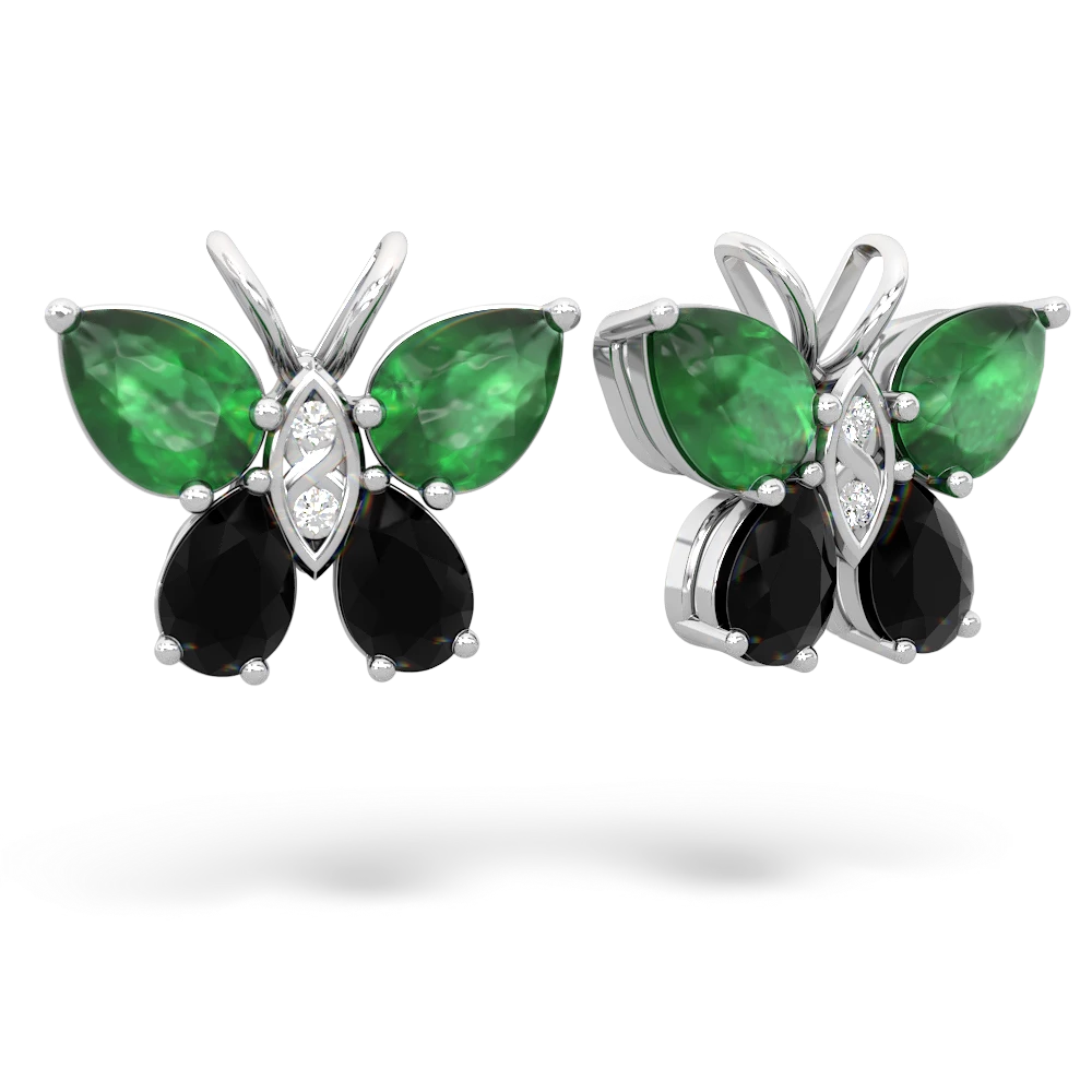 Emerald Butterfly 14K White Gold earrings E2215