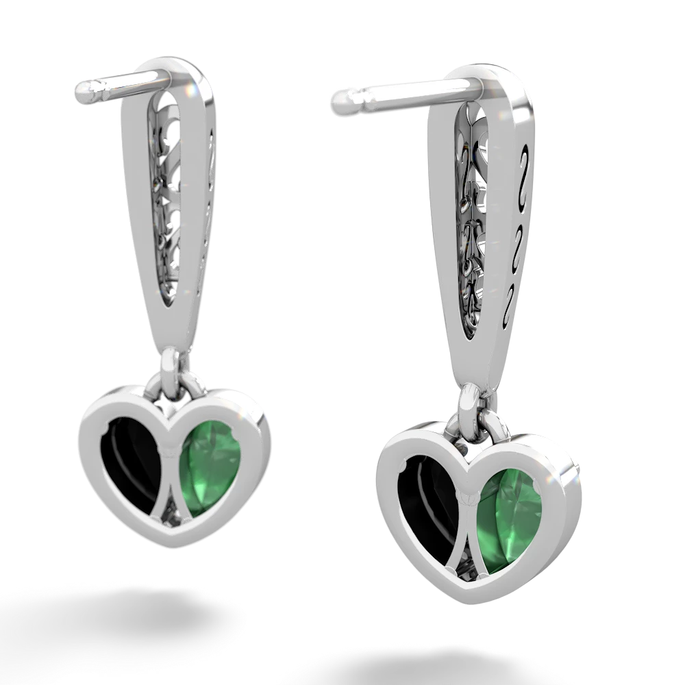 Emerald Filligree Heart 14K White Gold earrings E5070