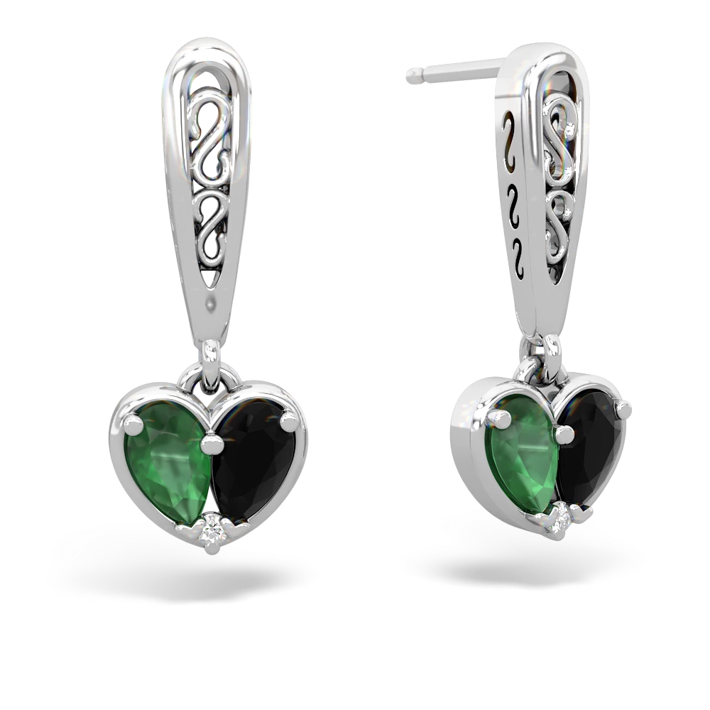 Emerald Filligree Heart 14K White Gold earrings E5070