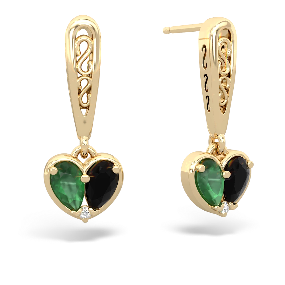 Emerald Filligree Heart 14K Yellow Gold earrings E5070