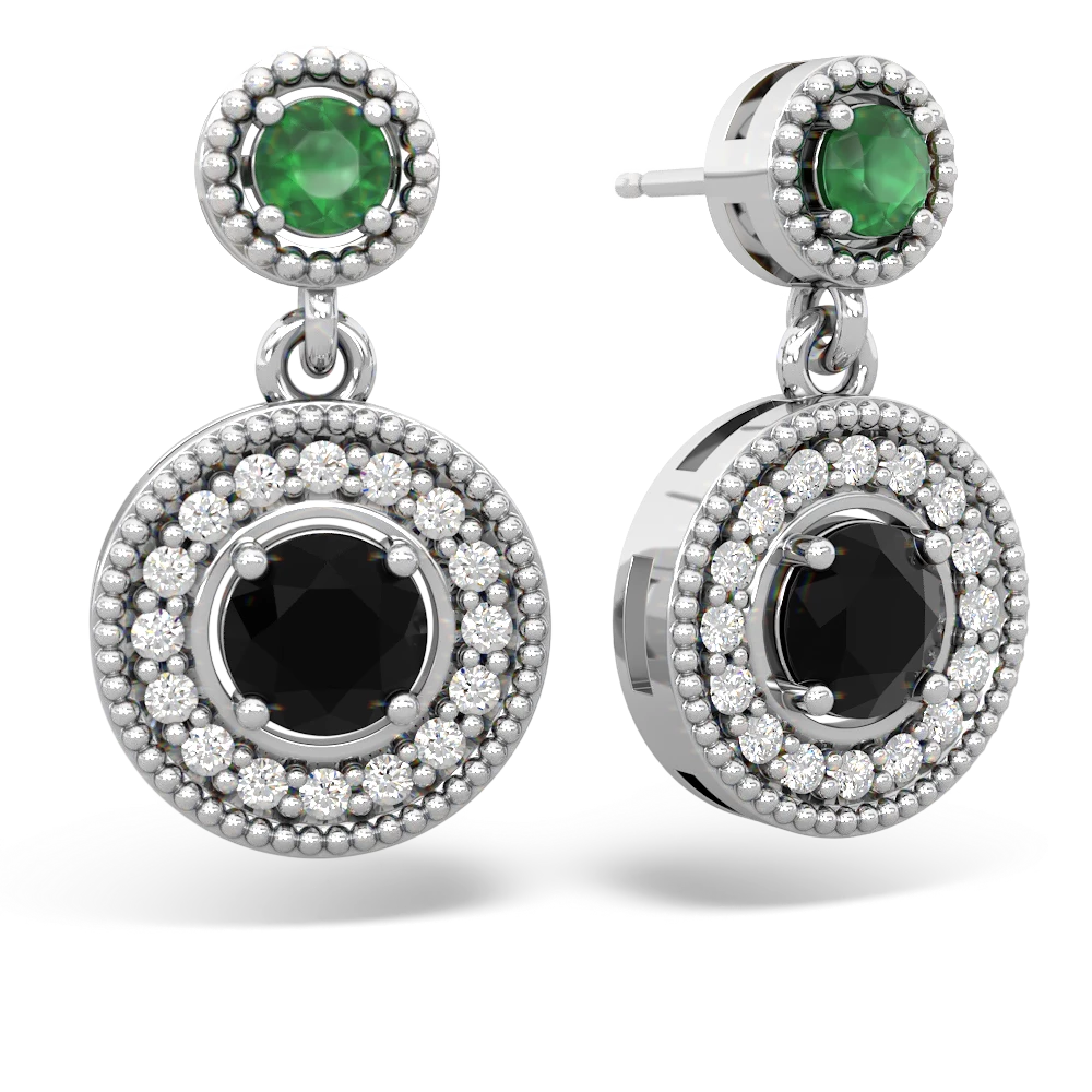 Emerald Halo Dangle 14K White Gold earrings E5319