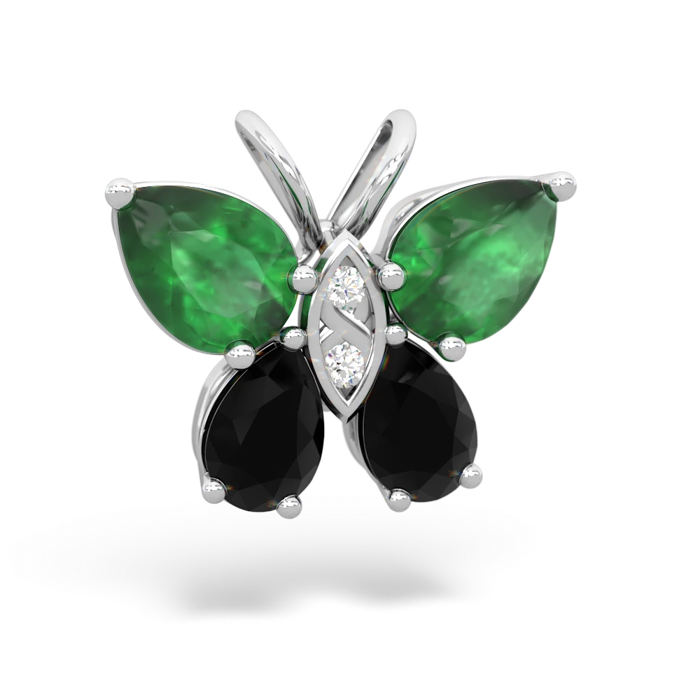 Emerald Butterfly 14K White Gold pendant P2215