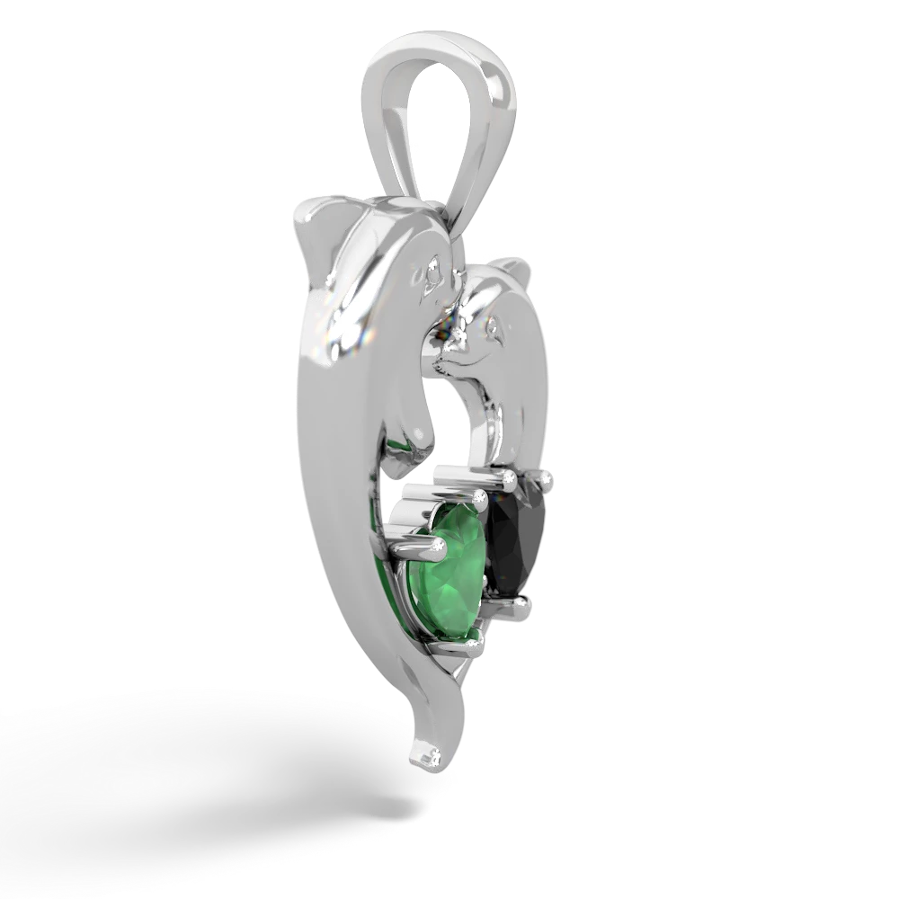 Emerald Dolphin Heart 14K White Gold pendant P5820