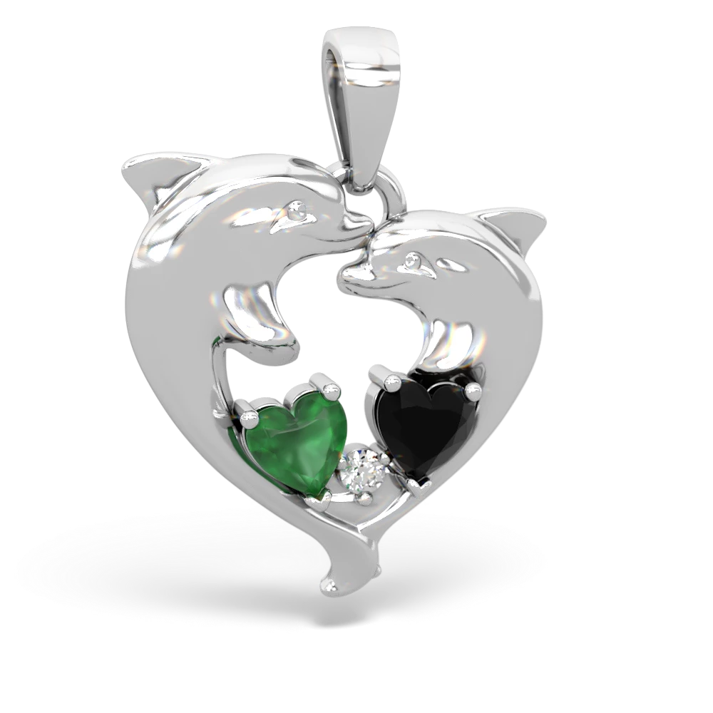 Emerald Dolphin Heart 14K White Gold pendant P5820