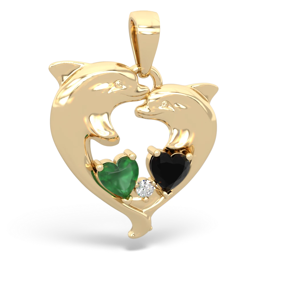 Emerald Dolphin Heart 14K Yellow Gold pendant P5820