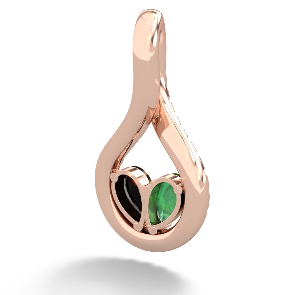 Emerald Pave Twist 'One Heart' 14K Rose Gold pendant P5360