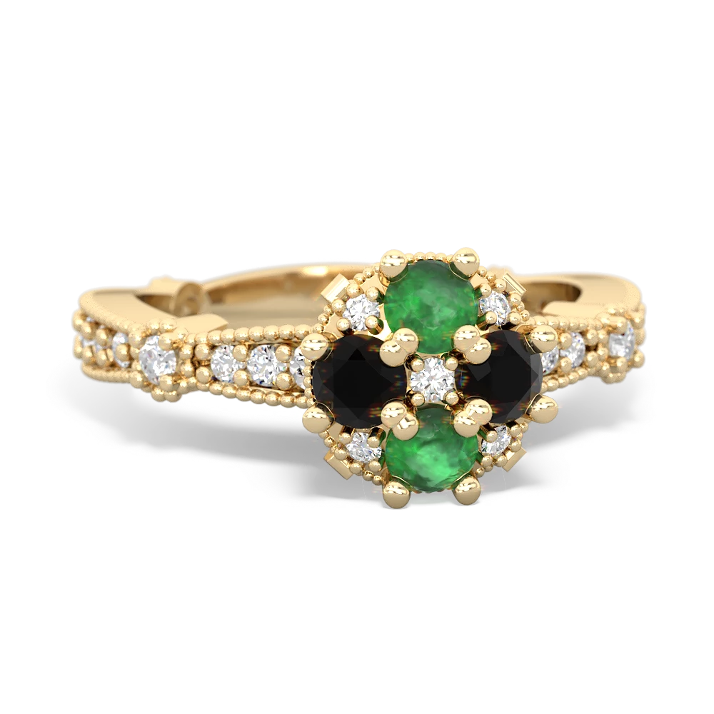 Emerald Sparkling Tiara Cluster 14K Yellow Gold ring R26293RD