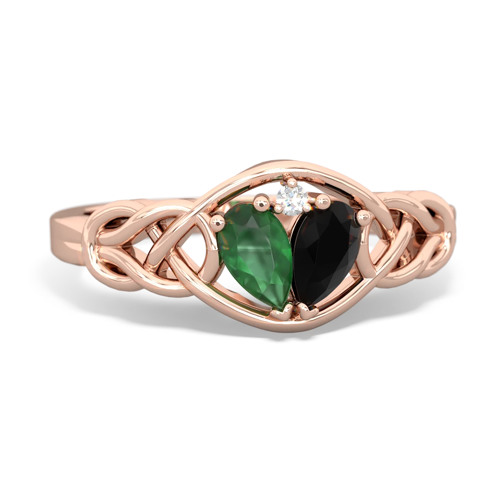 Emerald Celtic Love Knot 14K Rose Gold ring R5420