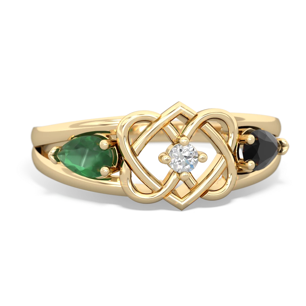 Emerald Hearts Intertwined 14K Yellow Gold ring R5880