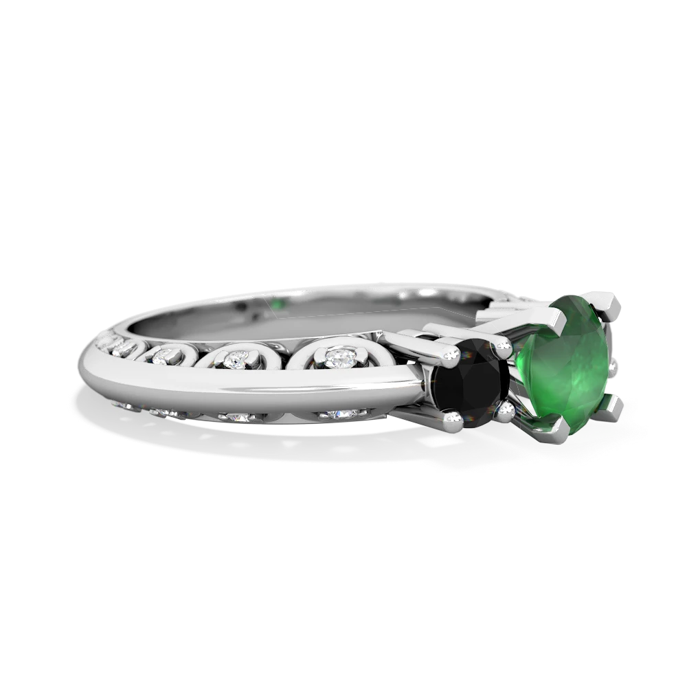 Emerald Art Deco Eternal Embrace Engagement 14K White Gold ring C2003