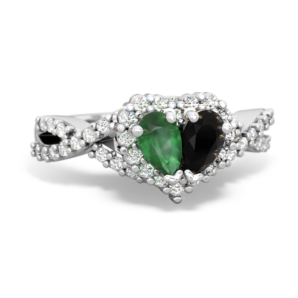 Emerald Diamond Twist 'One Heart' 14K White Gold ring R2640HRT