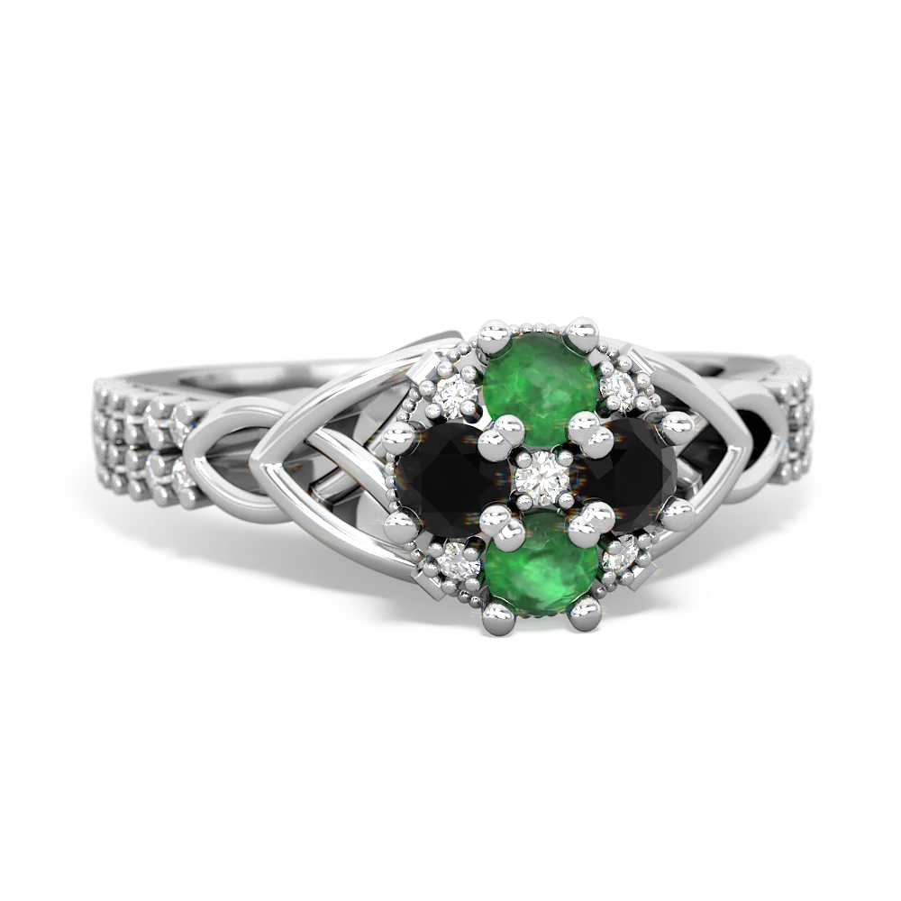 Emerald Celtic Knot Cluster Engagement 14K White Gold ring R26443RD