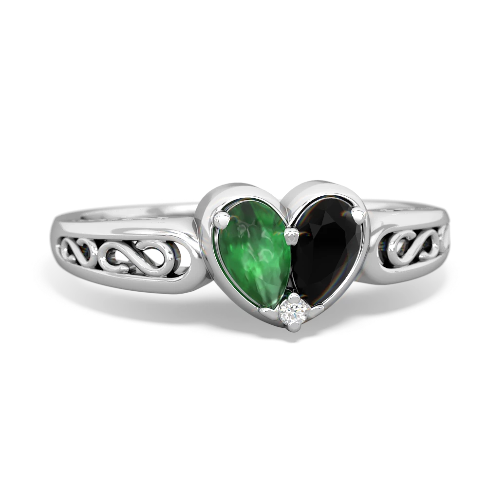 Emerald Filligree 'One Heart' 14K White Gold ring R5070