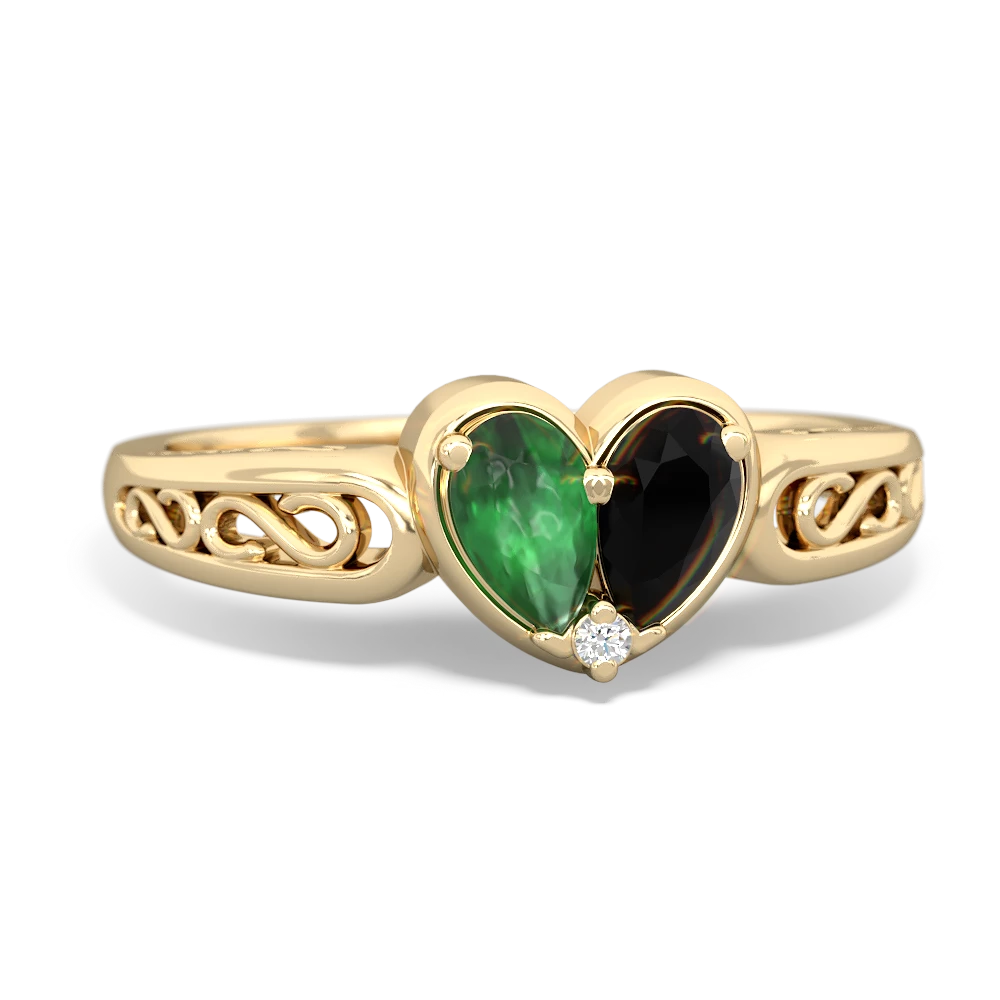 Emerald Filligree 'One Heart' 14K Yellow Gold ring R5070