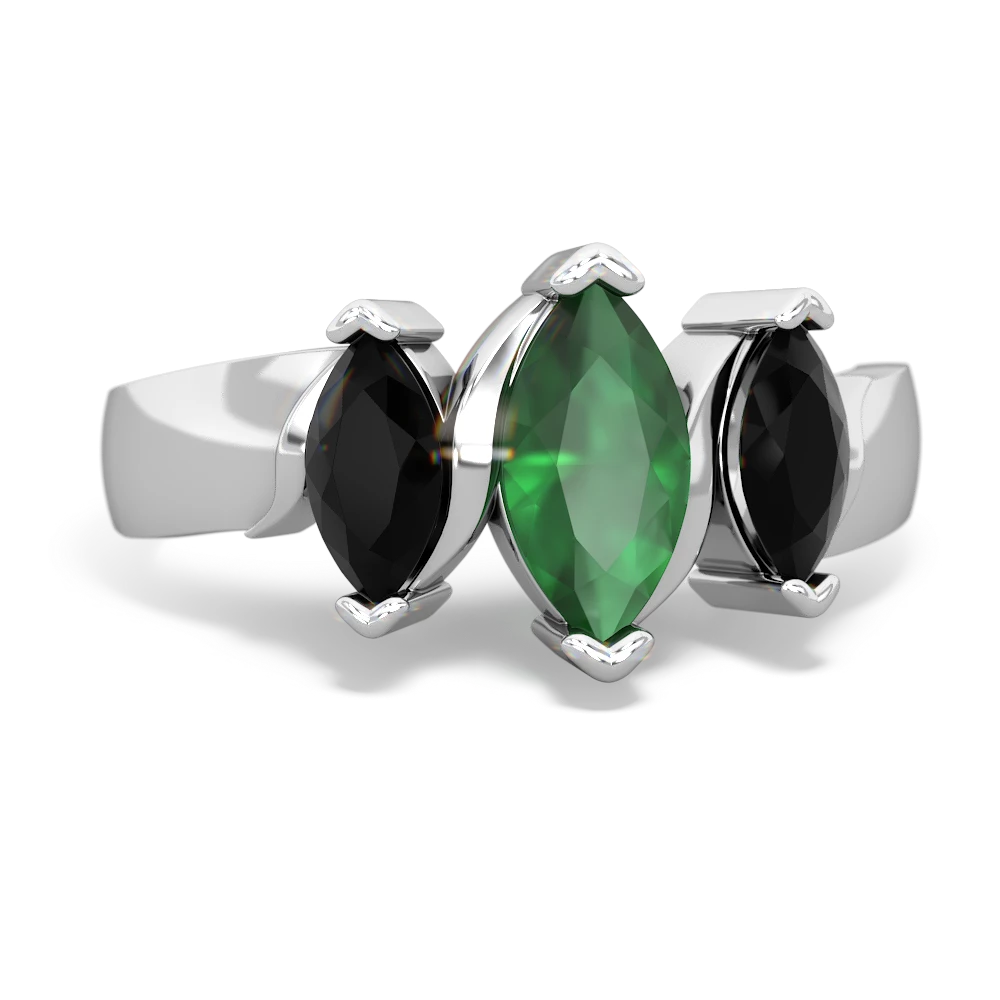 Emerald Three Peeks 14K White Gold ring R2433