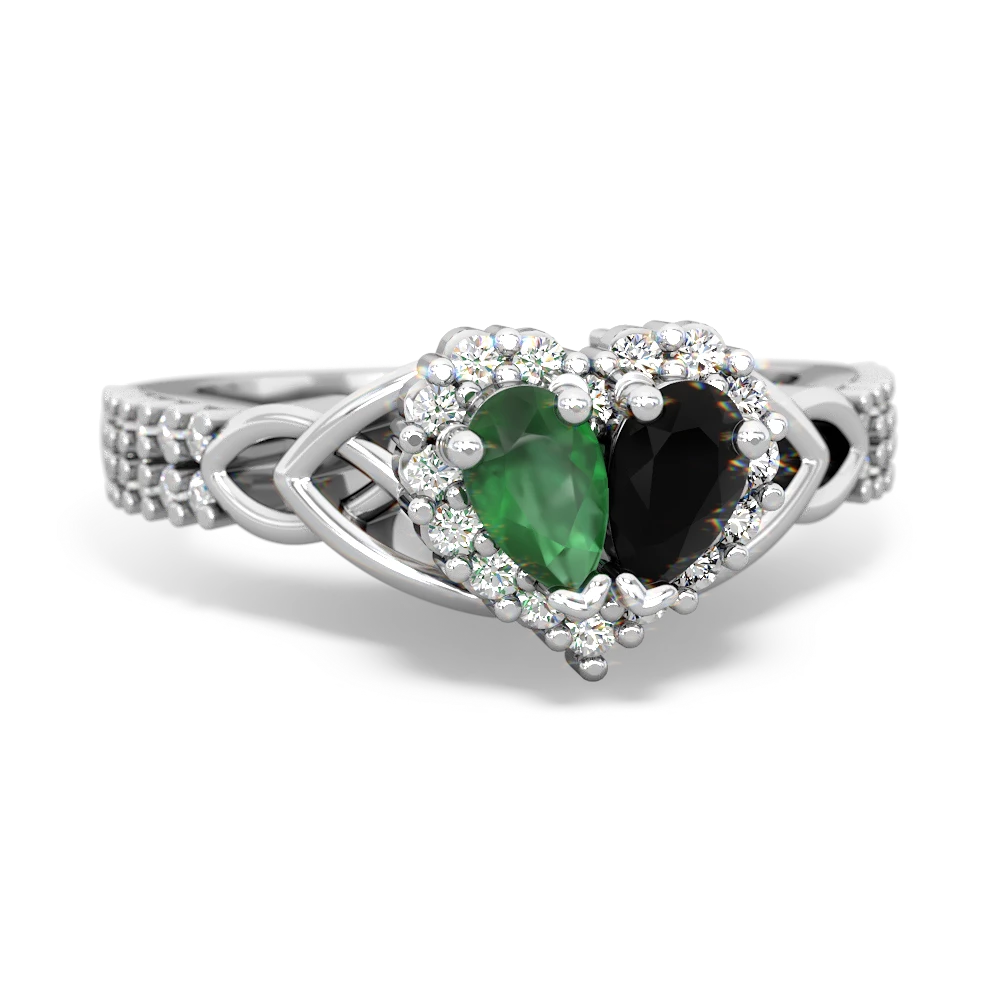 Emerald Celtic Knot Two Hearts As One 14K White Gold ring R2644HRT