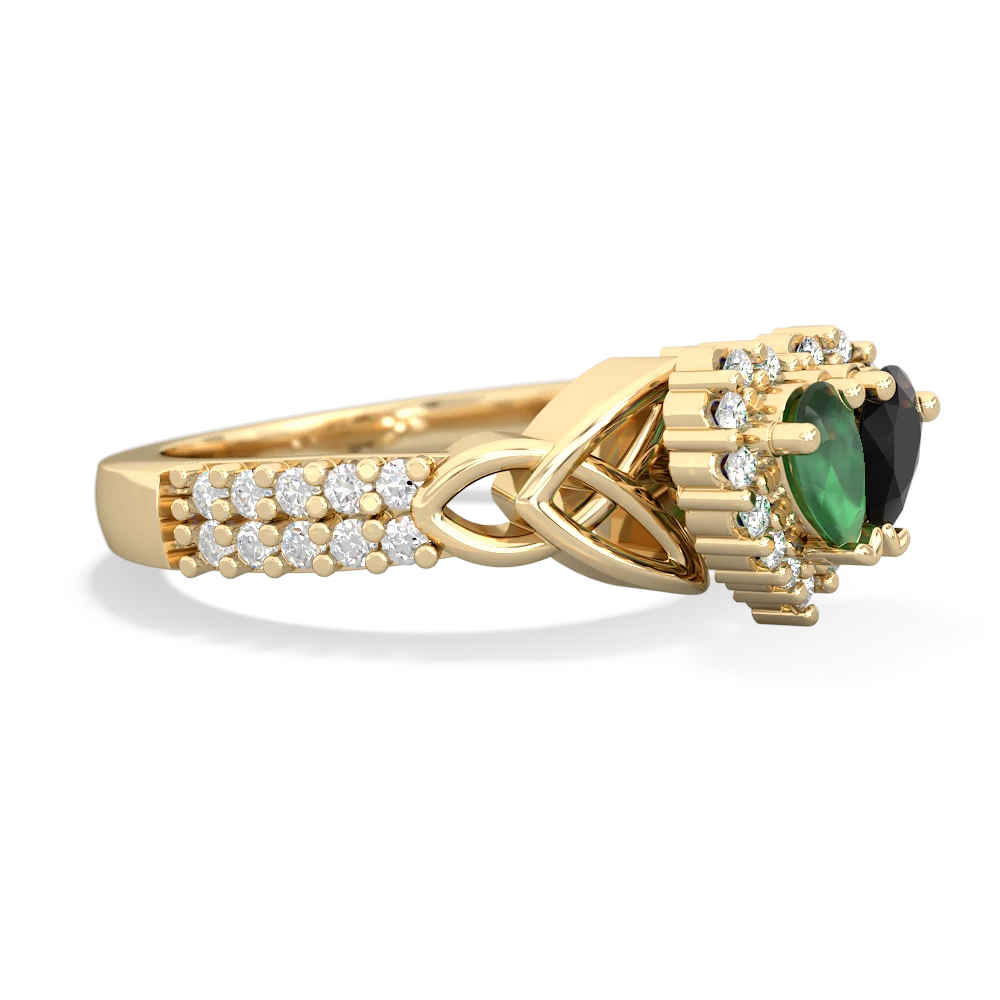 Emerald Celtic Knot Two Hearts As One 14K Yellow Gold ring R2644HRT