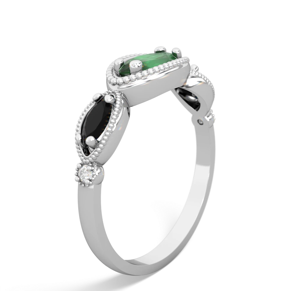 Emerald Milgrain Marquise 14K White Gold ring R5700