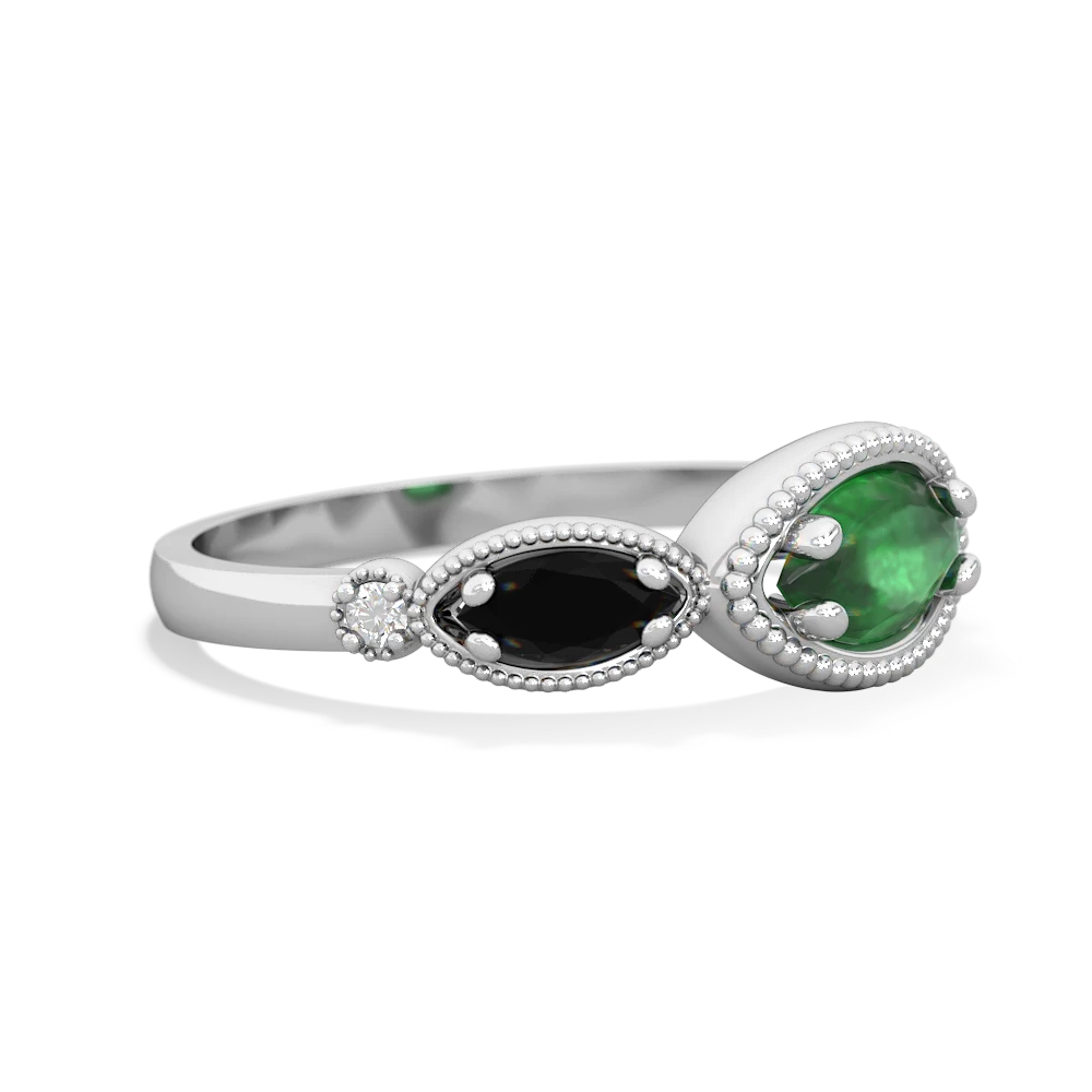 Emerald Milgrain Marquise 14K White Gold ring R5700