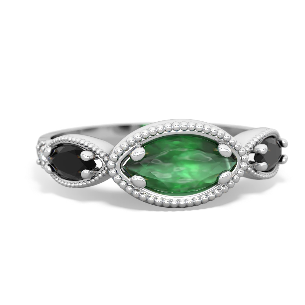 Emerald Milgrain Marquise 14K White Gold ring R5700