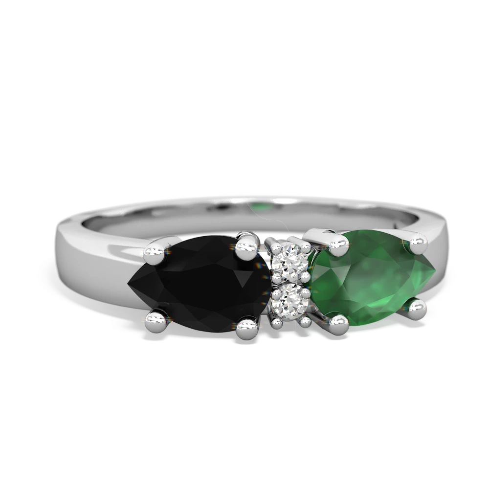 Emerald Pear Bowtie 14K White Gold ring R0865