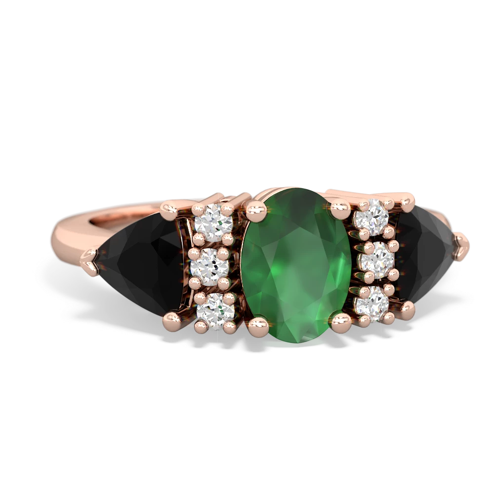 Emerald Antique Style Three Stone 14K Rose Gold ring R2186