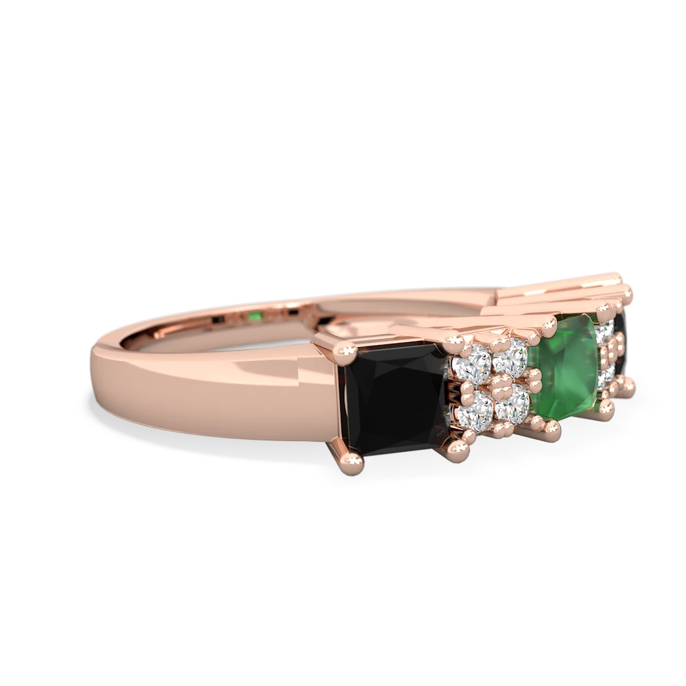 Emerald Three Stone Diamond Cluster 14K Rose Gold ring R2592