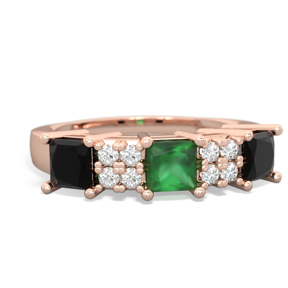 Emerald Three Stone Diamond Cluster 14K Rose Gold ring R2592