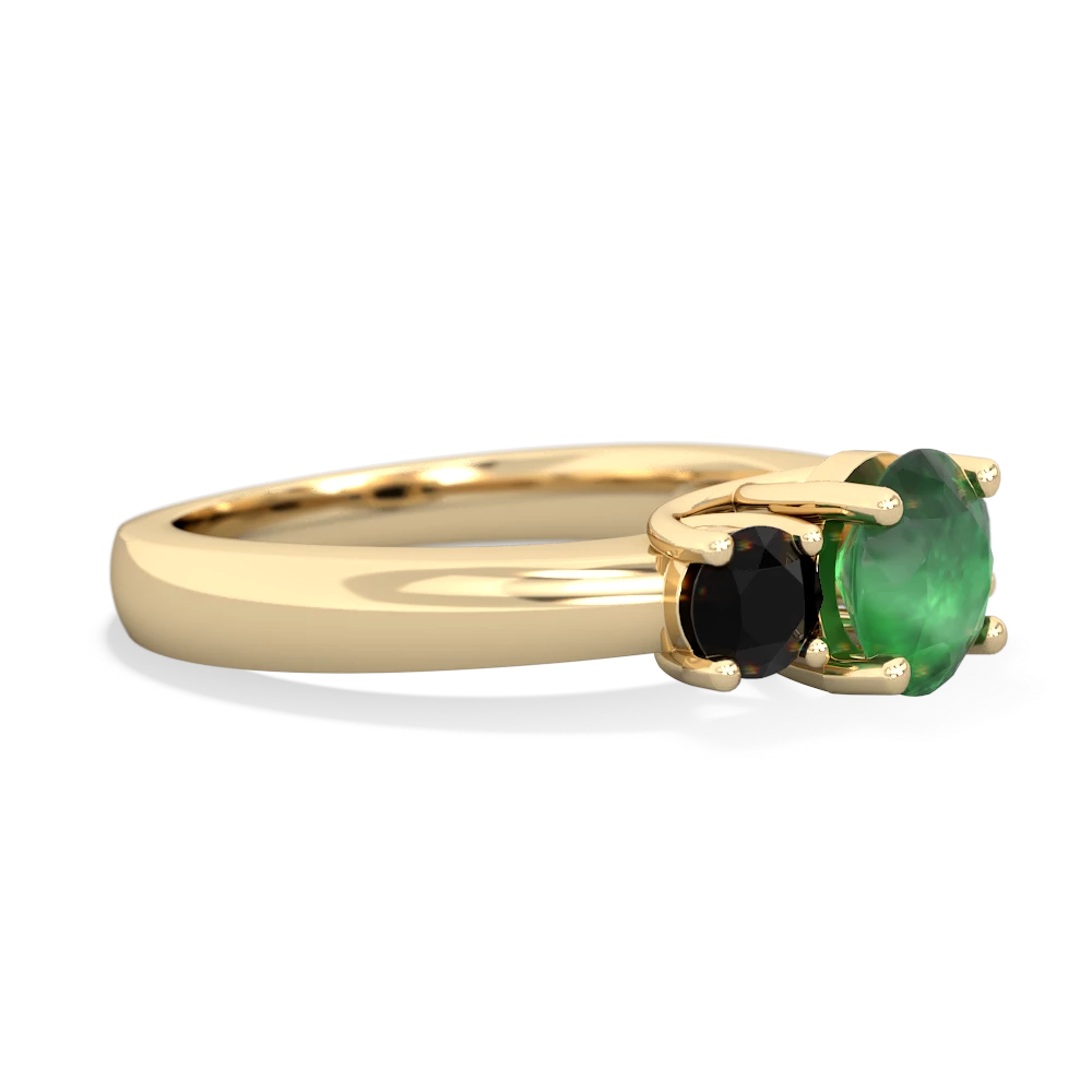 Emerald Three Stone Round Trellis 14K Yellow Gold ring R4018