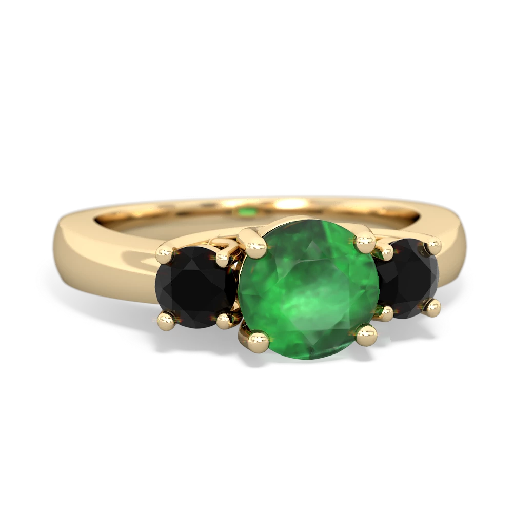 Emerald Three Stone Round Trellis 14K Yellow Gold ring R4018