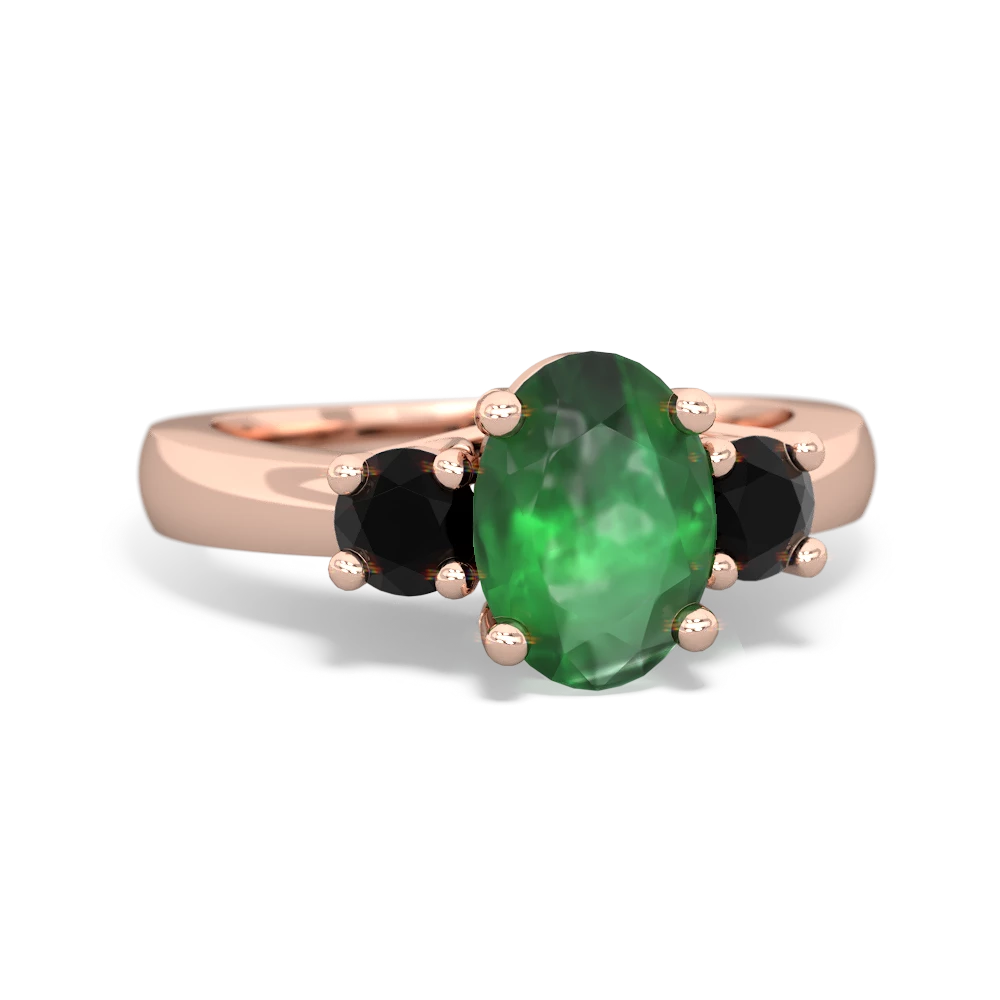 Emerald Three Stone Oval Trellis 14K Rose Gold ring R4024