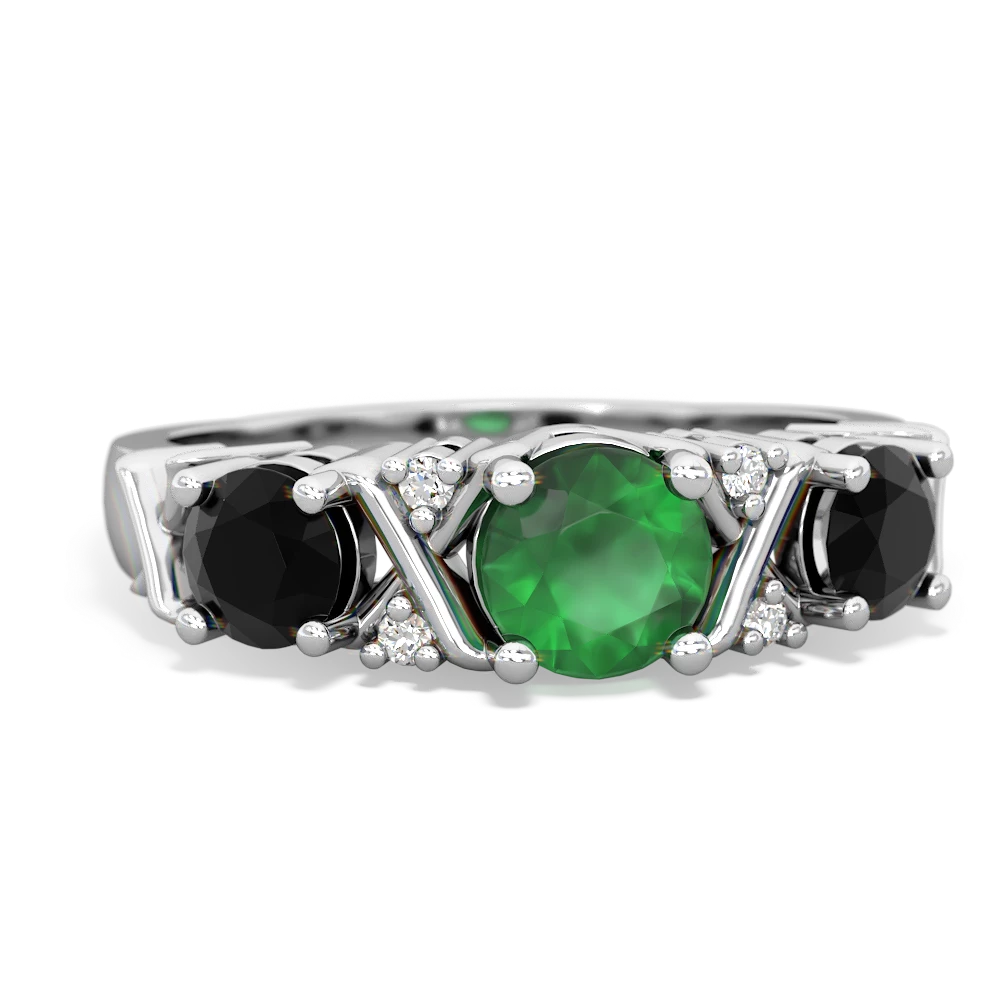 Emerald Hugs And Kisses 14K White Gold ring R5016