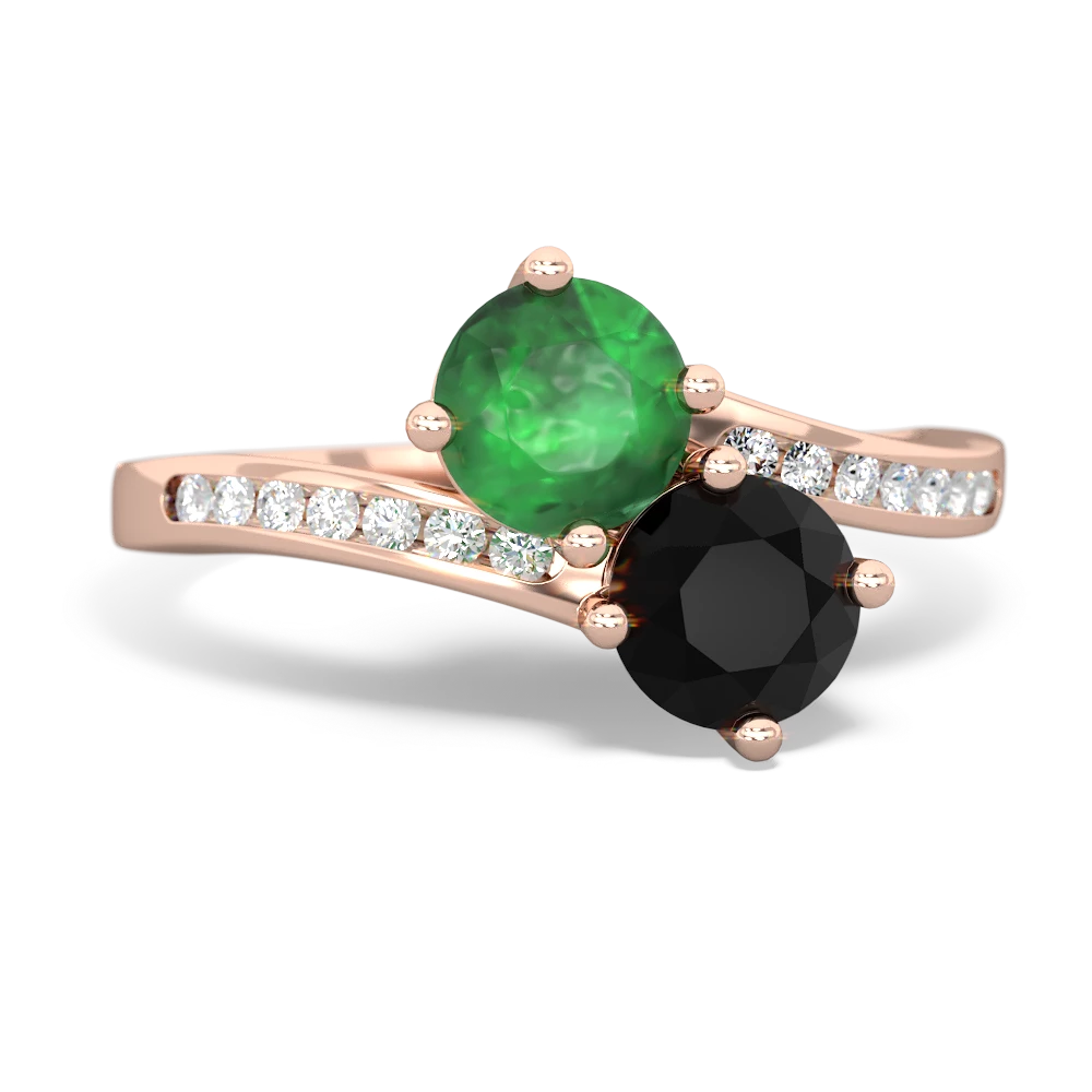 Emerald Channel Set Two Stone 14K Rose Gold ring R5303