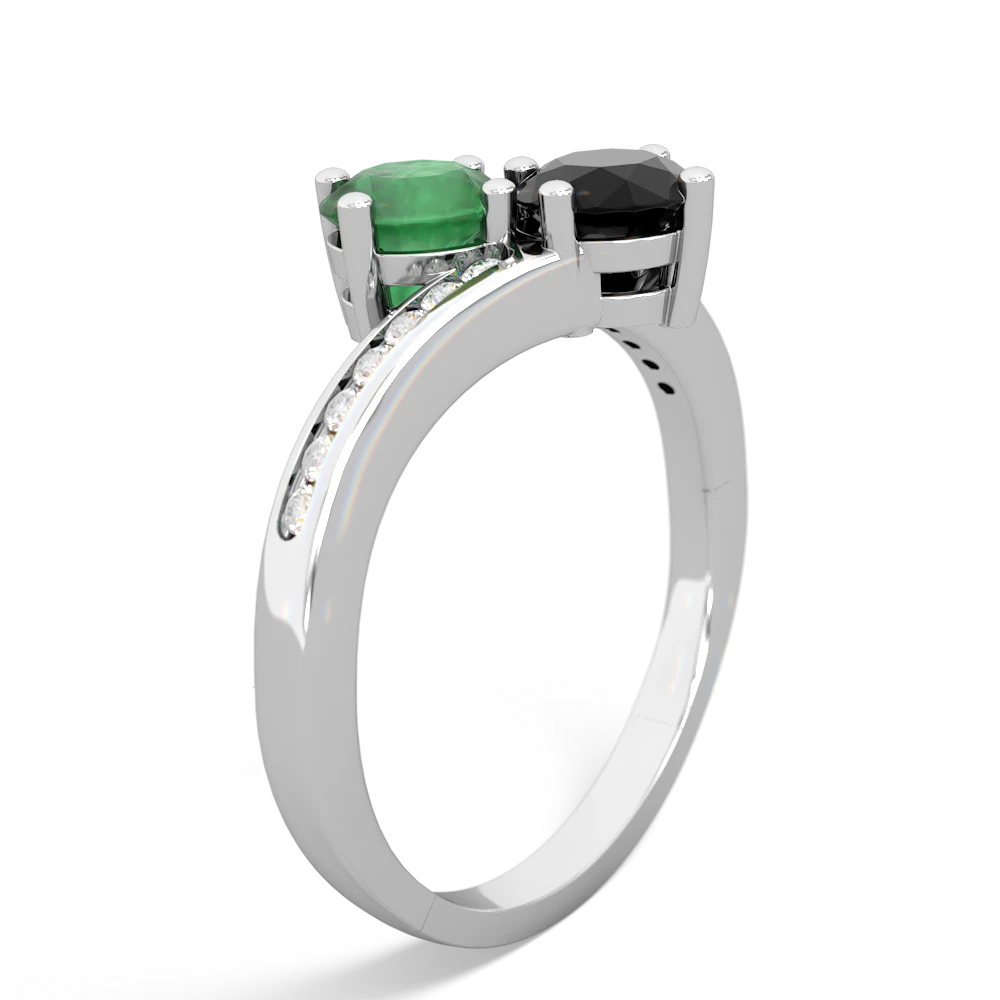 Emerald Channel Set Two Stone 14K White Gold ring R5303