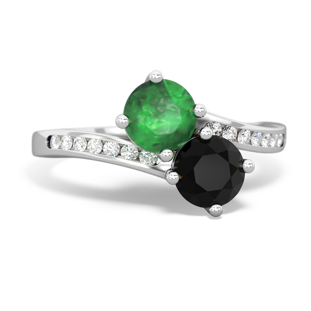 Emerald Channel Set Two Stone 14K White Gold ring R5303