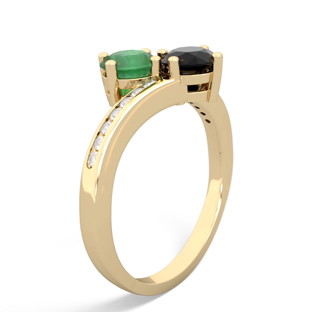 Emerald Channel Set Two Stone 14K Yellow Gold ring R5303