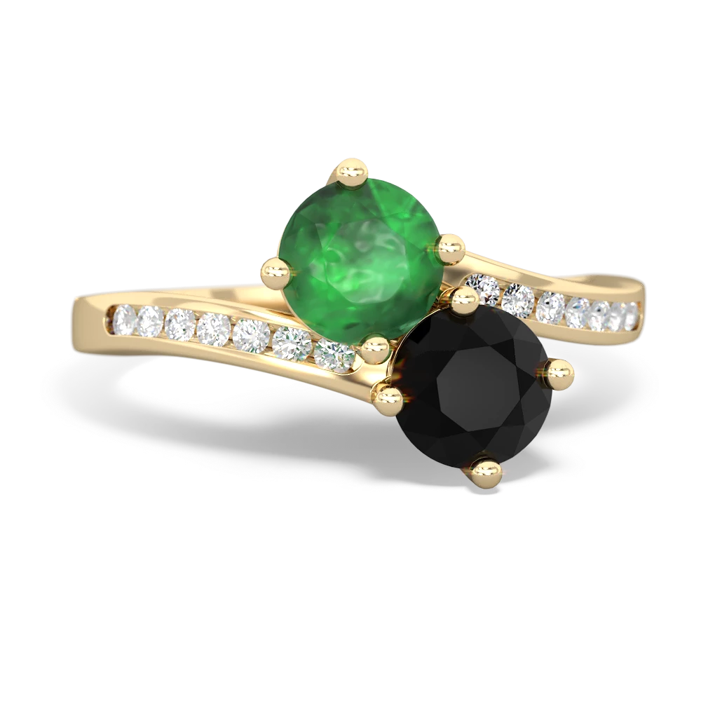 Emerald Channel Set Two Stone 14K Yellow Gold ring R5303