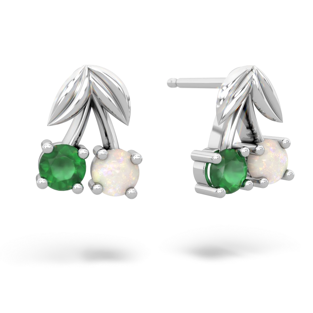 Emerald Sweet Cherries 14K White Gold earrings E7001