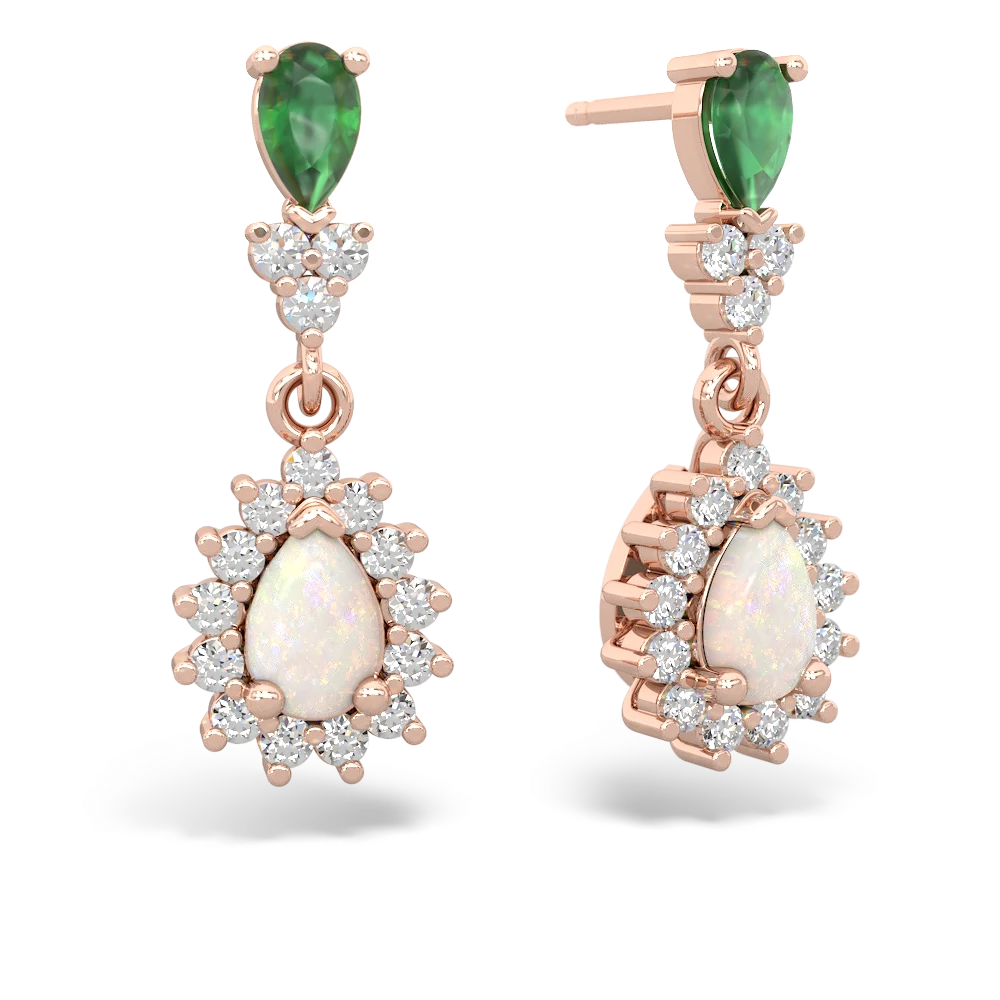 Emerald Halo Pear Dangle 14K Rose Gold earrings E1882