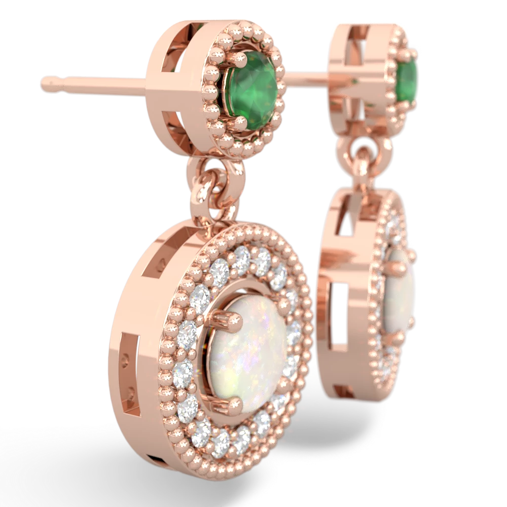 Emerald Halo Dangle 14K Rose Gold earrings E5319