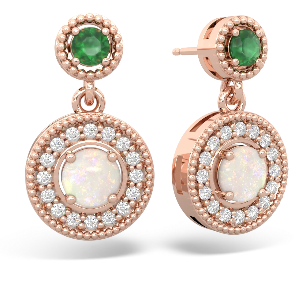 Emerald Halo Dangle 14K Rose Gold earrings E5319