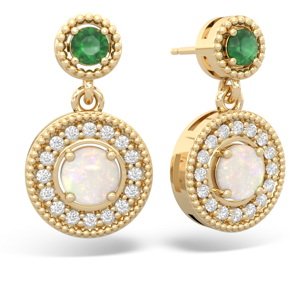 Emerald Halo Dangle 14K Yellow Gold earrings E5319