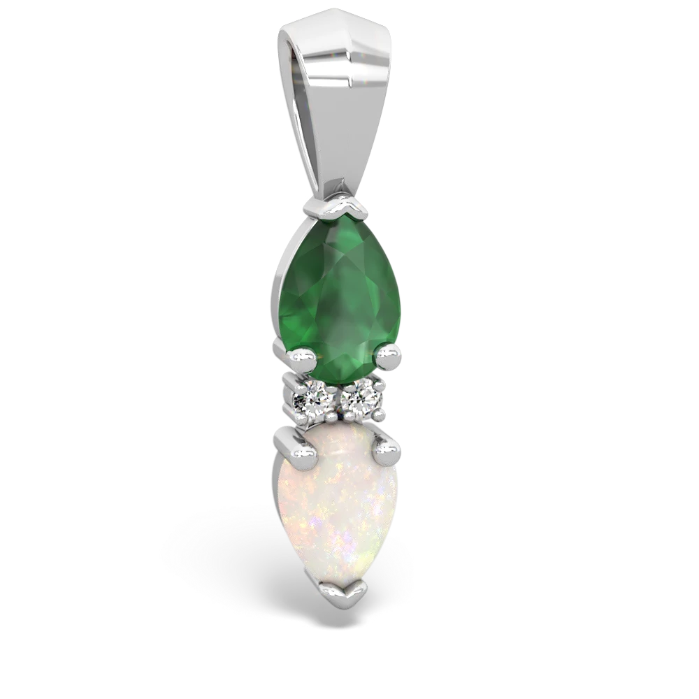 Emerald Bowtie Drop 14K White Gold pendant P0865