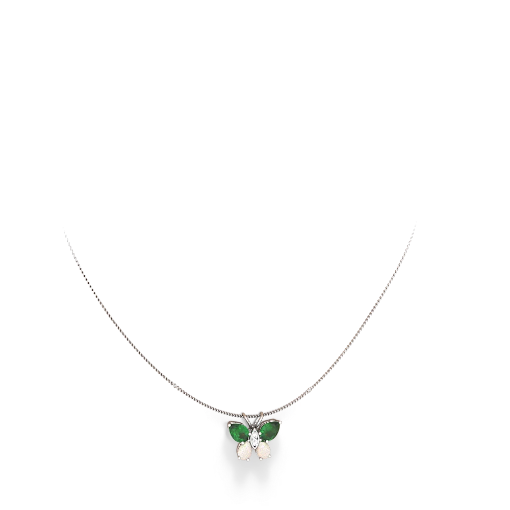 Emerald Butterfly 14K White Gold pendant P2215