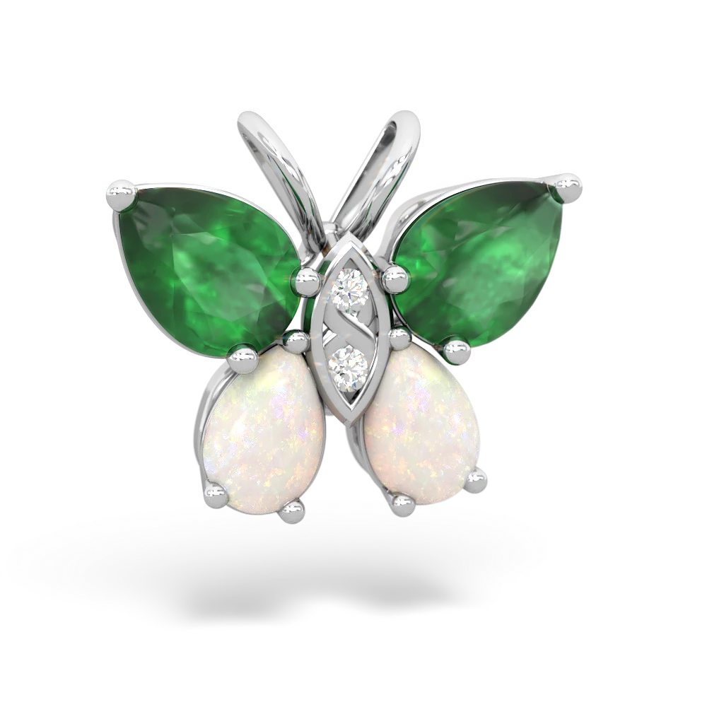 Emerald Butterfly 14K White Gold pendant P2215