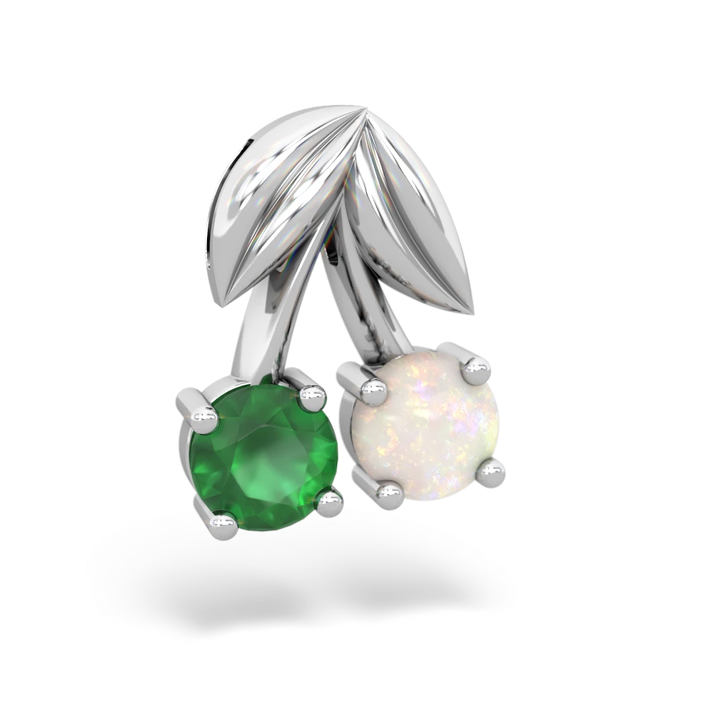 Emerald Sweet Cherries 14K White Gold pendant P7001