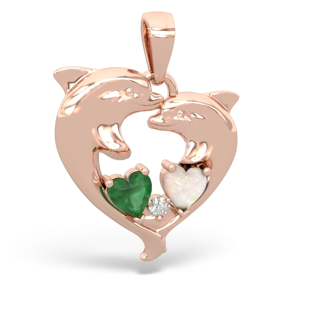 Emerald Dolphin Heart 14K Rose Gold pendant P5820