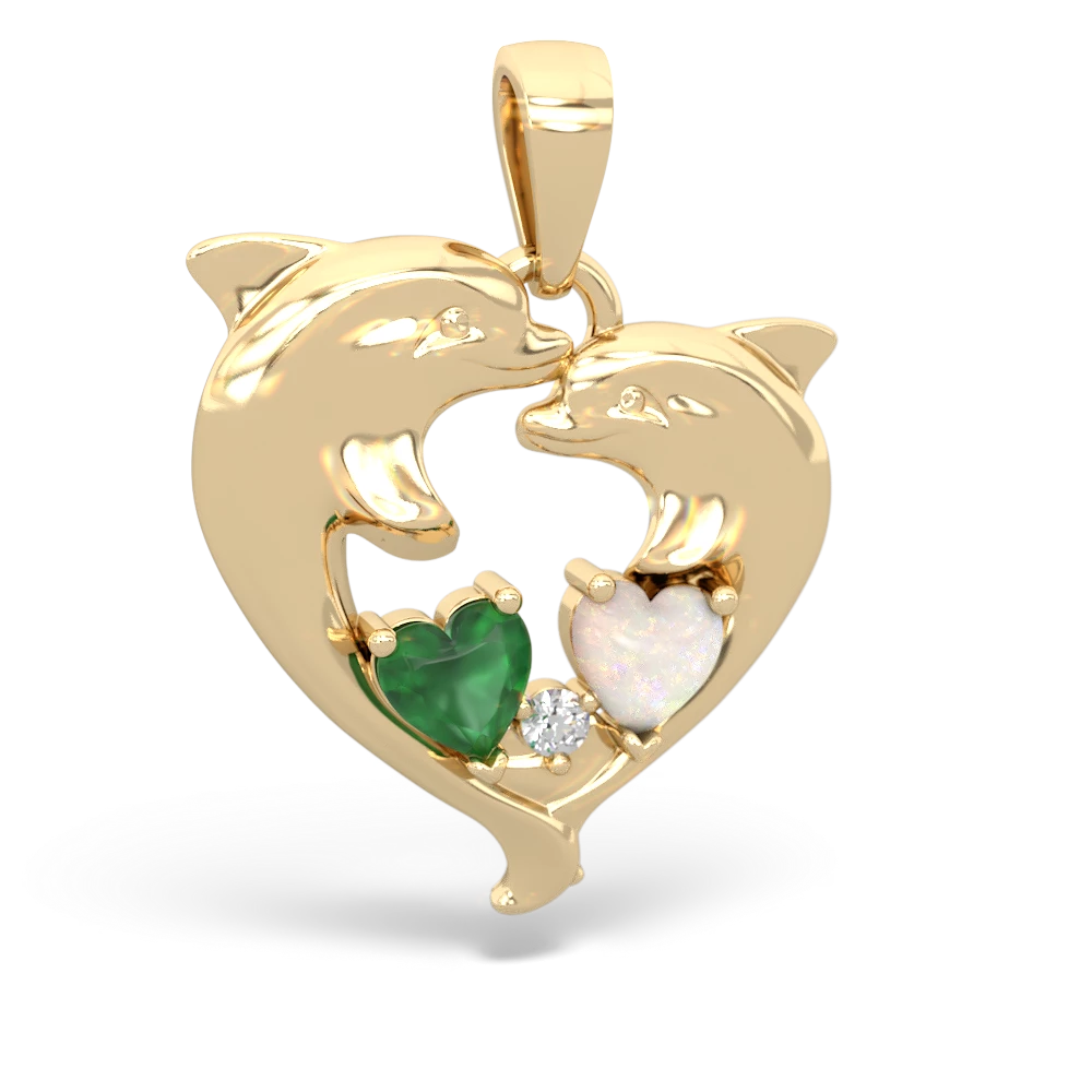 Emerald Dolphin Heart 14K Yellow Gold pendant P5820