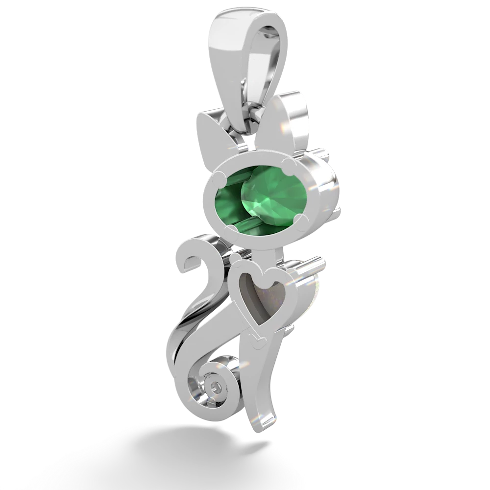 Emerald Kitten 14K White Gold pendant P5780